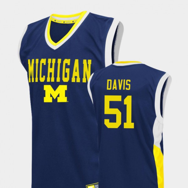 University of Michigan #51 Mens Austin Davis Jersey Blue College Fadeaway College Basketball